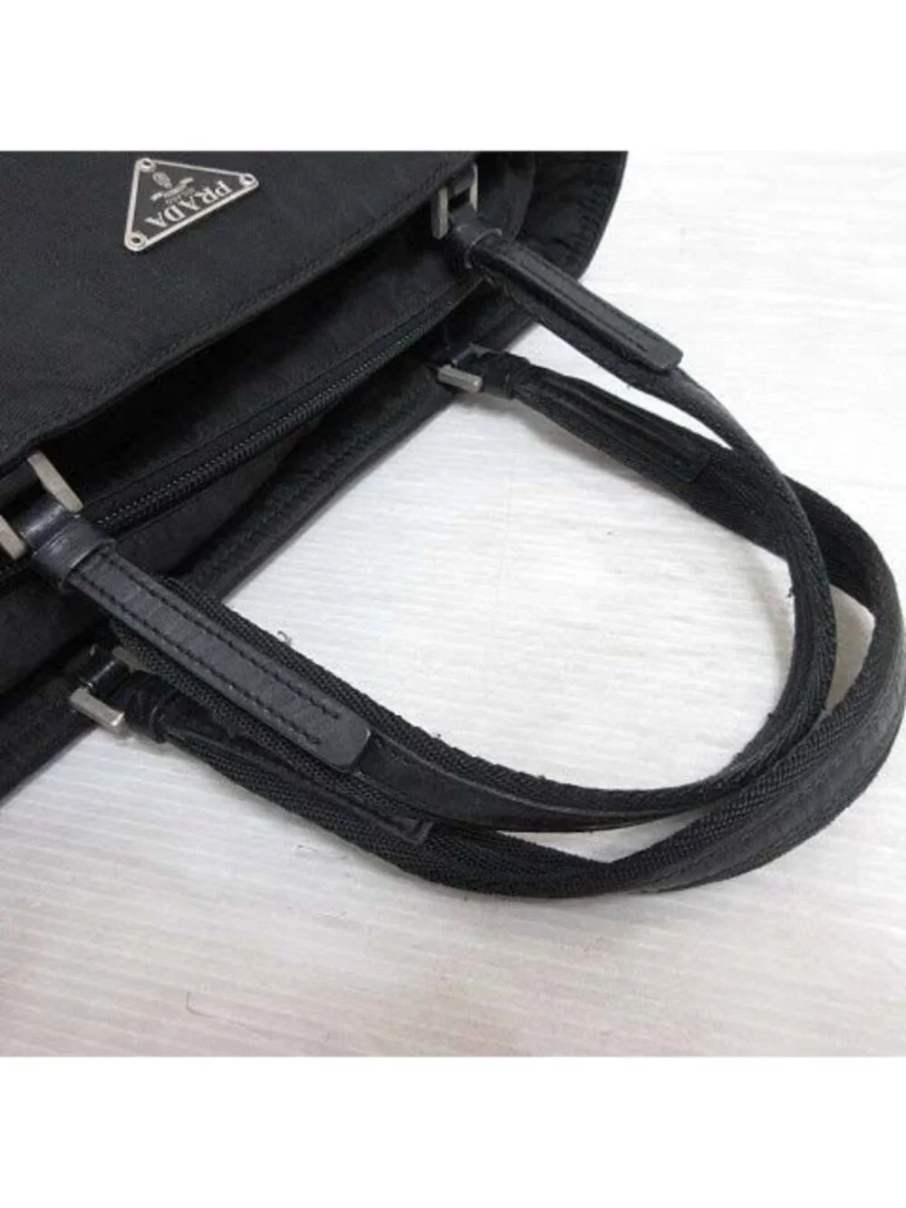 Prada Nylon Leather Tote Hand Black